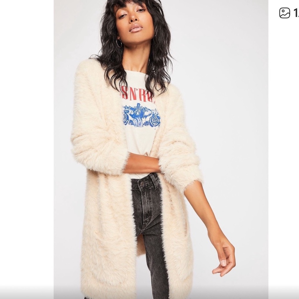 Free People Soft Cream Faux Fur Cardigan nwot